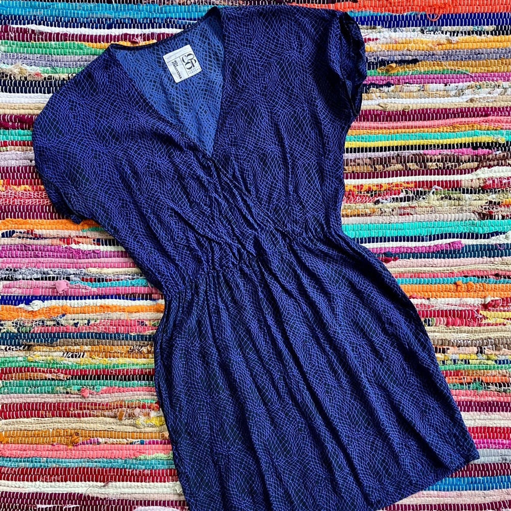 Barneys New York CO-OP ~ Blue black print silk surplice wrap mini dress